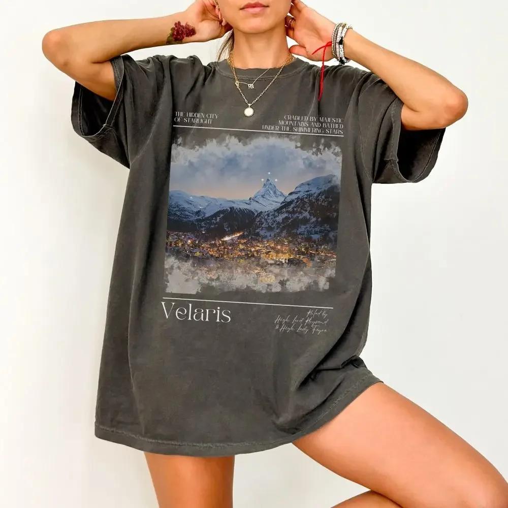 Maglietta Velaris LICENZIATA Merch di Sarah J Maas Città della Luce Stellare Acotar T-shirt in Cotone Larga Oversize Maglietta Retro Abbigliamento Fantasy Top Y2K