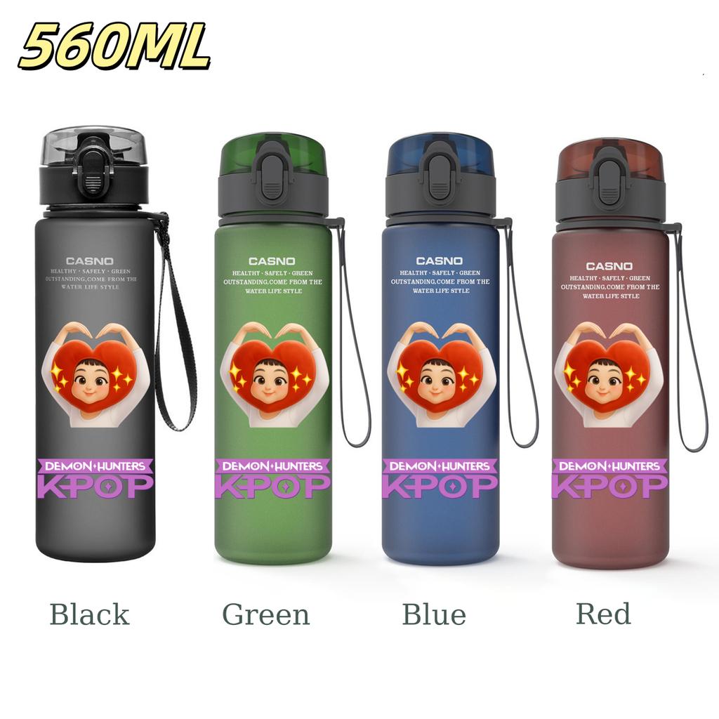 560ML KPop Demon Hunters Plastic Cartoon Pattern Water Cup Tall Superior Quality Children Outdoor Sports Drinking Water Bottle Birth Date Present
