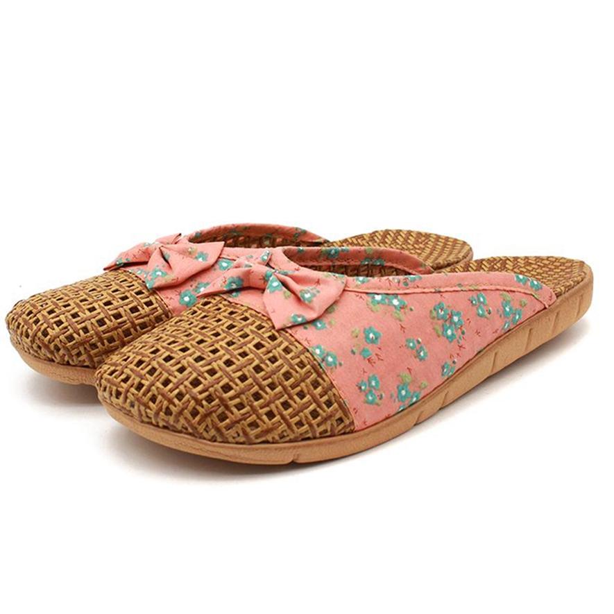 Summer Linen Woven Breathable Couple Slippers Home Indoor Non-slip Platform Slippers