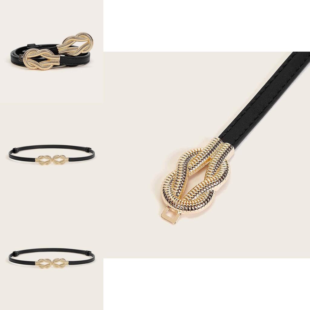Feminine Slim Faux Leather Belt With Metal Double Ring Buckle For Office And Casual Outfits