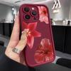 Wine Red Flower Print Soft Phone Case For iPhone 16 15 Pro Max 14 15 Plus 13 12 11 16E XR X XS Max 8 7 Plus SE2 Shockproof Cover