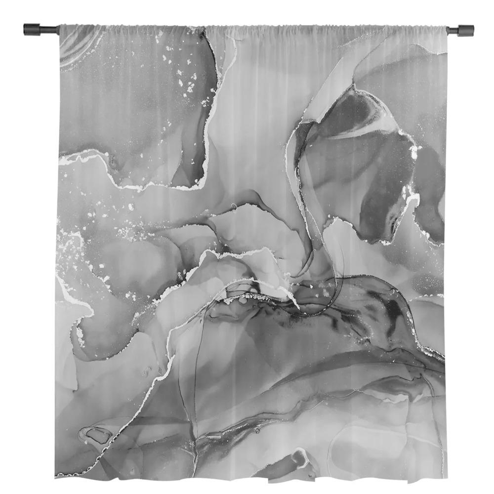 Marble Artistic Texture Gradient Black Transparent Curtains Perfect for Living Room Decoration Window Panel Curtain Cooking Area Tulle Voile Organza