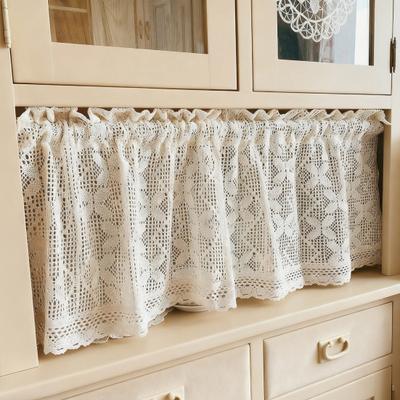 Rideau Court Rustique de Ferme Filtrant la Lumière Dentelle Transparente Vintage Rideau d'Armoire Boho Cuisine Salle à Manger Petite Fenêtre Passe-Tringle Rideau Crocheté