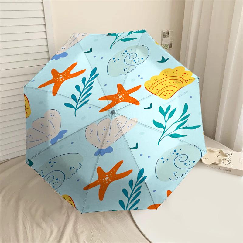 

1PC Seashell Starfish Umbrella-8-Rib Reinforced, Automatic Open, Lightweight & Durable, Fashion Accessory for Outdoor, J0361