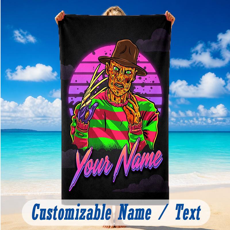 Beach Towel Custom Name Text, Quick Dry Large Towel For Beach HomeA Nightmare On Elm Street Freddy Krueger