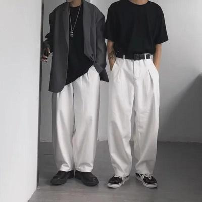 Men's Trendy Loose-Fit Straight Drape Wide-Leg Solid Color Casual Pants