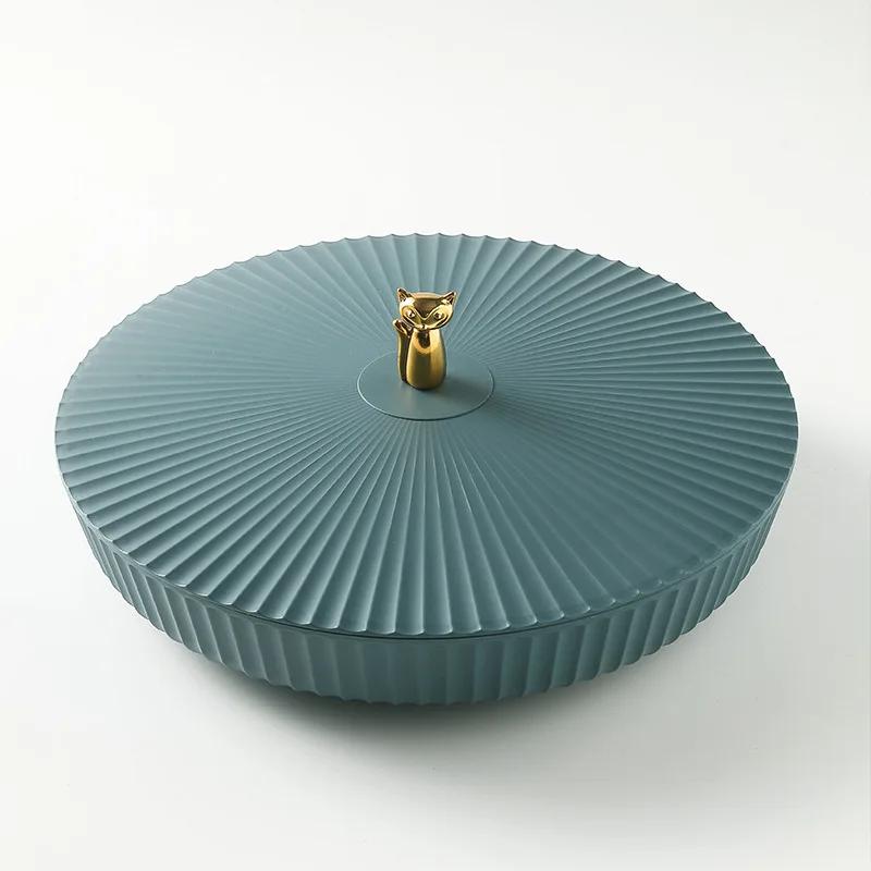 Space-saving with Lid Durable Round Snack Candy Tray Desktop Supplies