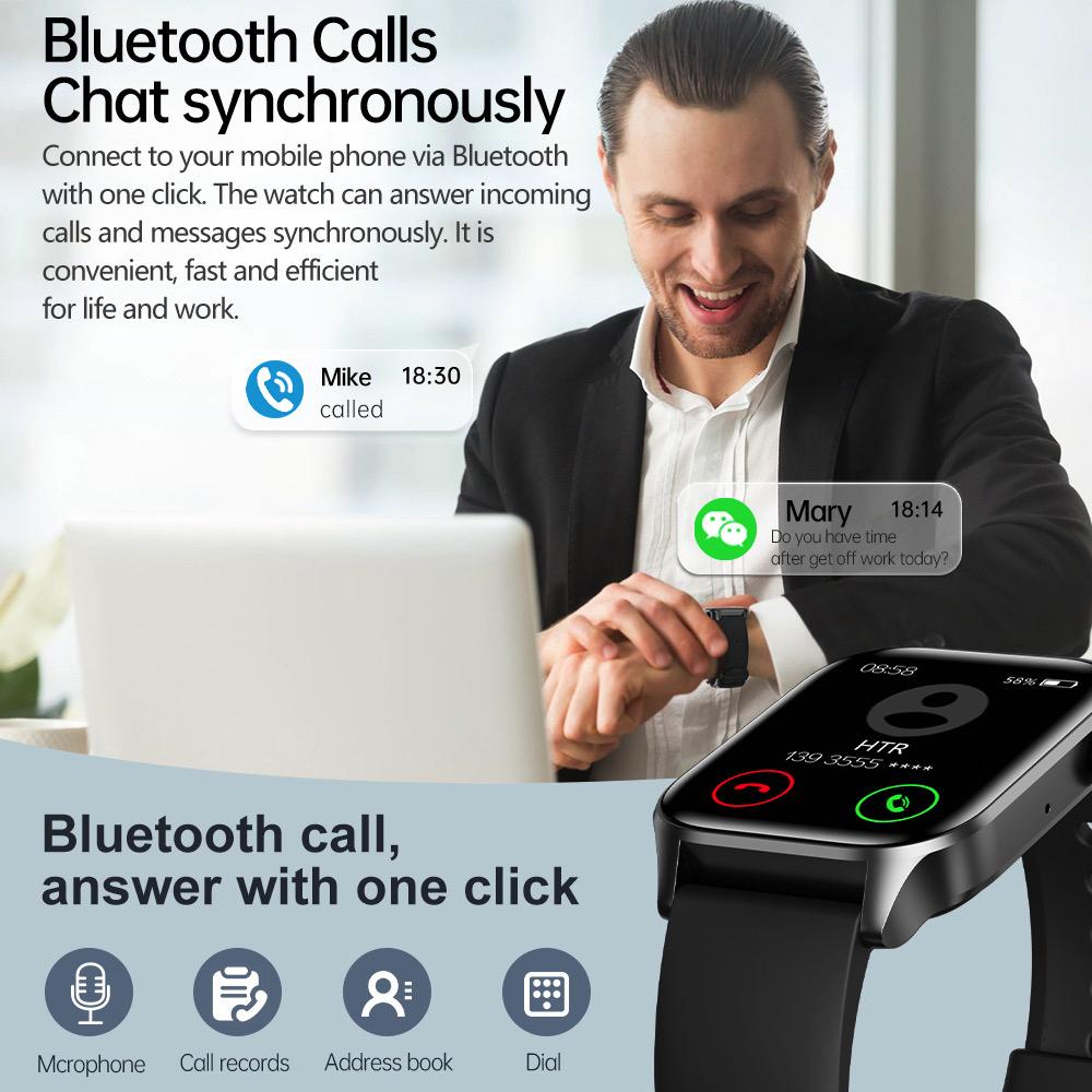 696 New 1.85" Men Women Blue Tooth Call Smart Watch Heart Rate Health Sports Fitness Waterproof Bracelet Music Lady Smartwatch