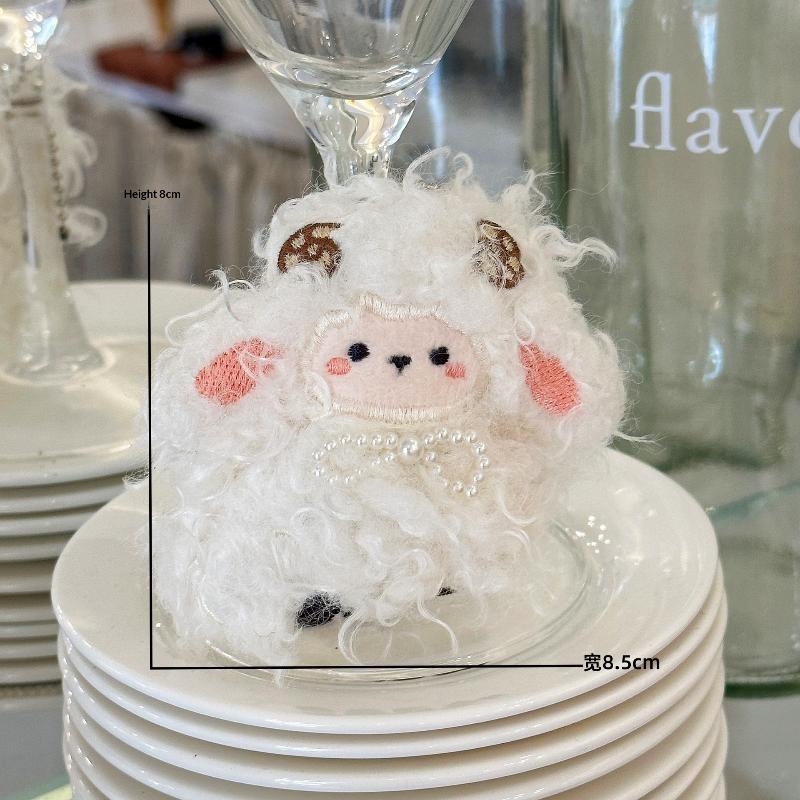 Sleeping Sheep Plush Pendant Cute Fluffy Ruffle Collar Mini Cartoon Stuffed Ornament for Crossbody Bag Decor Gifts for Teens