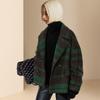 Winter High-end Short Woolen Coat Women's Long Sleeve Plaid Lapel Down Double-sided Woolen Coat