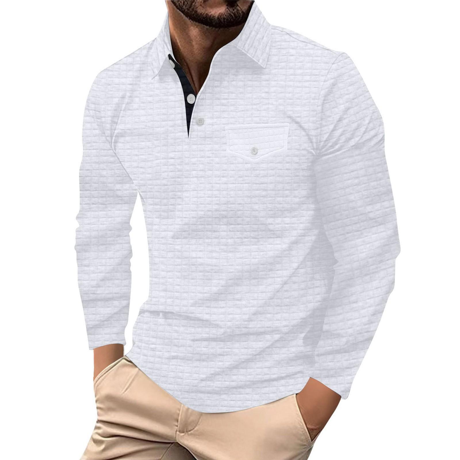 

Мужская осенняя рубашка свободного покроя в мелкую клетку с длинным рукавом и карманом на пуговицах M белый