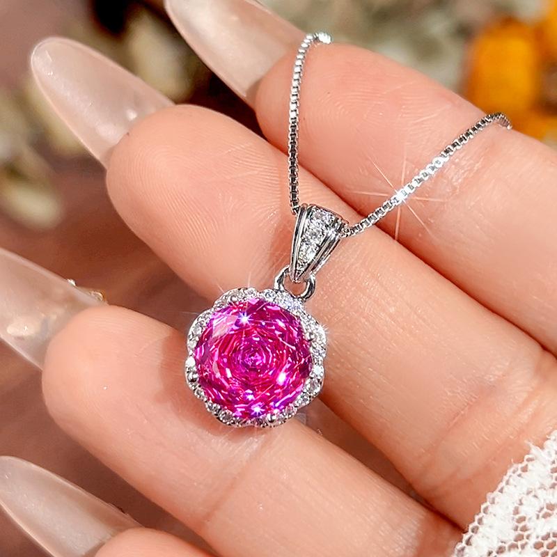 Set, Stud Earrings, Necklace, Ring, Octagonal Millennial Rose, Cut Rose Red, Simple And Versatile Piece For Women