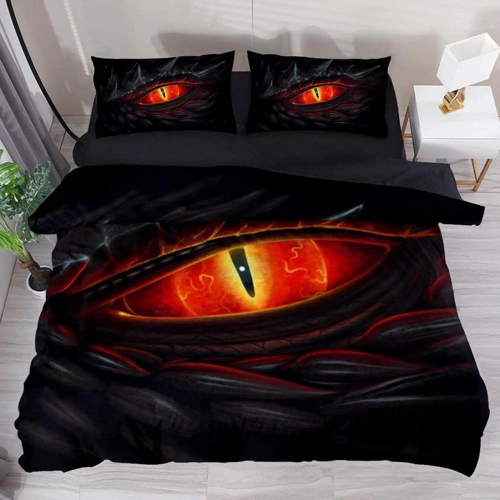 Yellow Eye of Black Dragon Duvet Cover Set Fantasy Dragon Large Monster Gothic Bedding Sets Dragon Eyes Comforter Cover 2/3PCS