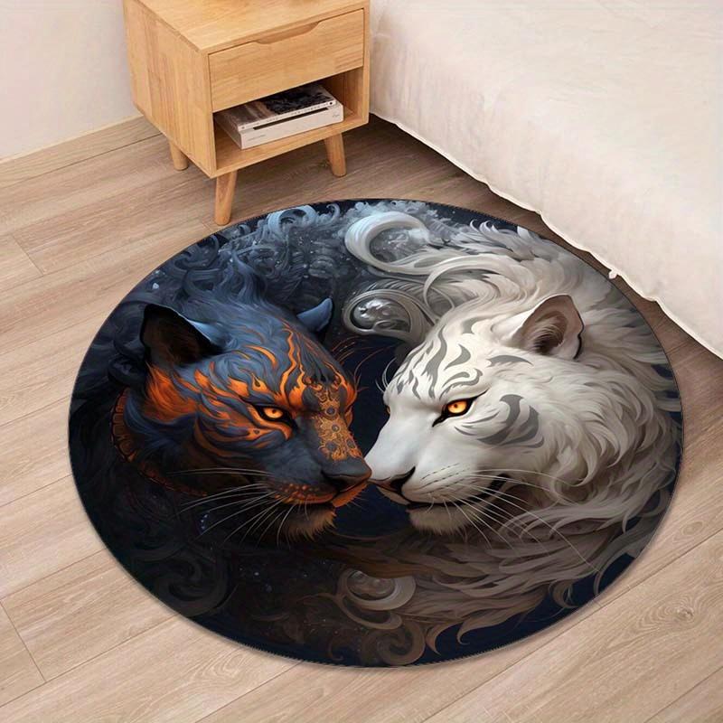 

1pc tiger print round rug, crystal velvet fabric, machine washable, suitable for bedroom living room decoration 80cm