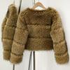 European and American short autumn and winter new round neck fashion warm imitation raccoon fur coat women's fur coat