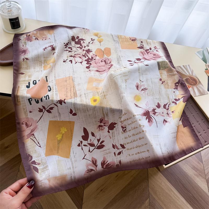 Women S Printed Faux Silk Square Scarf For Spring Summer 66*70cm