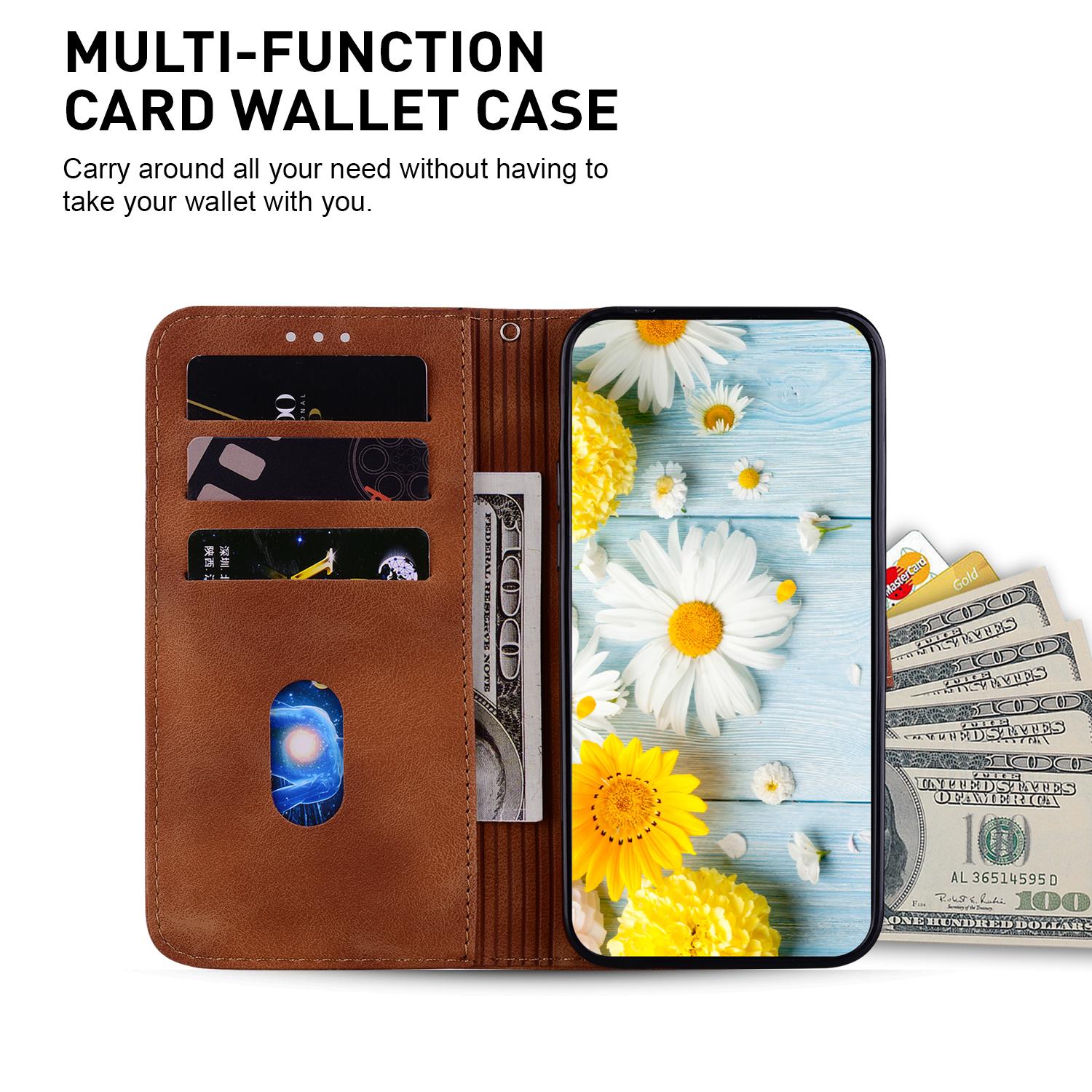 

For Samsung Galaxy S23 FE Imprinted Lily Flower Smartphone Case PU Leather Stand Wallet Cover Brown