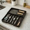 6 Grids Extendable Cutlery Storage Box Separated Plastic Silverware Drawer Organizer Adjustable Large Capacity