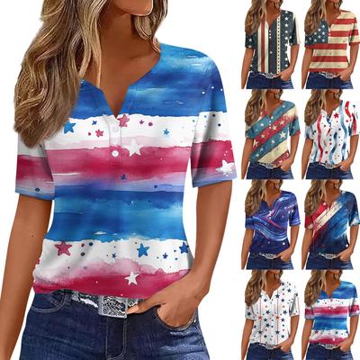 Damska koszulka T-shirt z nadrukiem Przycisk z krótkim rękawem Codzienny weekend Moda Podstawowy Dekolt w kształcie litery V Regularny top