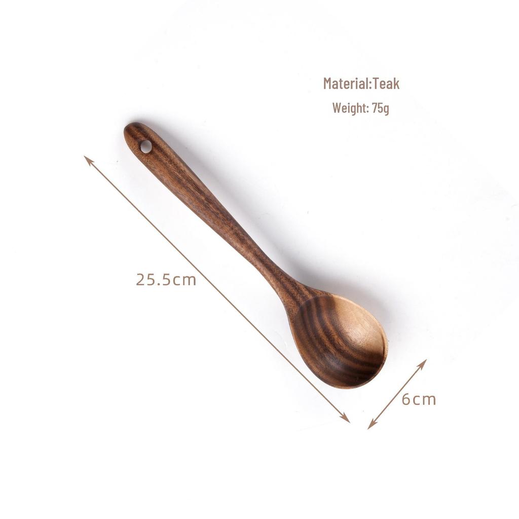 Teak Wood Kitchen Utensil Set: Includes Spatula, Soup Ladle, Stir-Fry Spoon, Slotted Spoon, and Fork for Non-Stick Pans