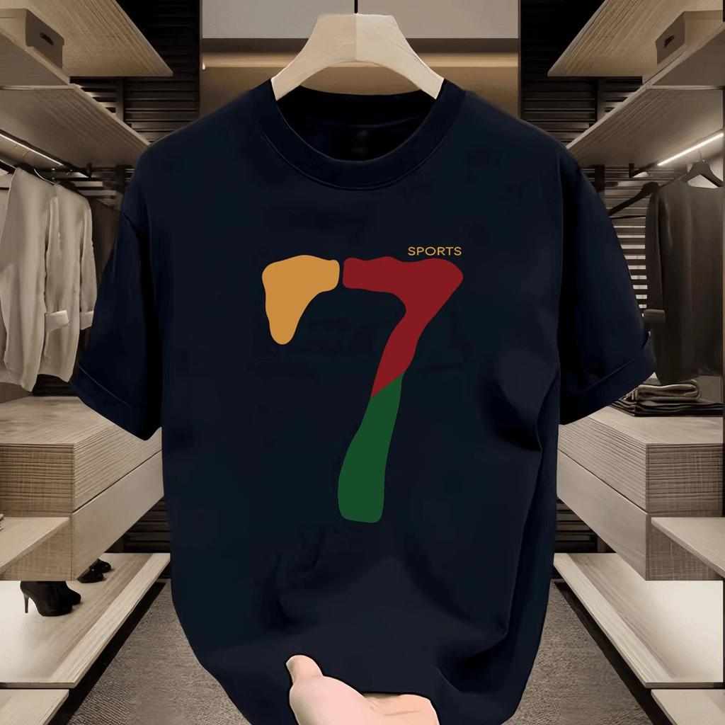 Women Men Letters 7 Cotton T Shirt Round Neck Short Sleeve Print Casual T-shirts