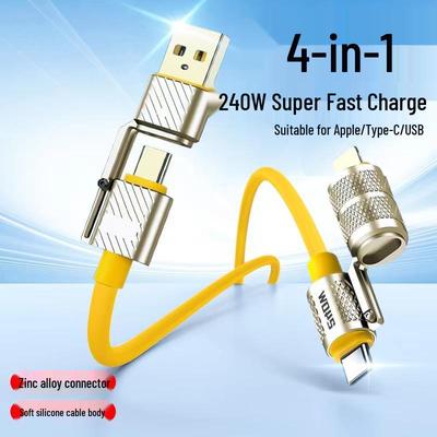 240W 4-in-1 Fast Charging Cable for Apple, Huawei, OPPO Phones - Ideal for Car Use