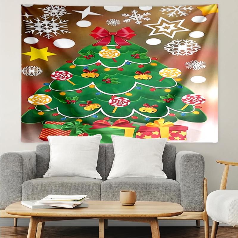 Christmas Print Tapestry, Backdrop, Easy Setup, Ideal for Bedroom, Office & Living Room, with Aesthetic Wall Hanging Decor.