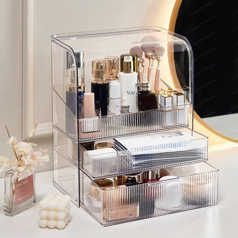 Transparent vanity case pet dustproof drawer Xiaohongshu same desktop finishing large-capacity cosmetic storage box