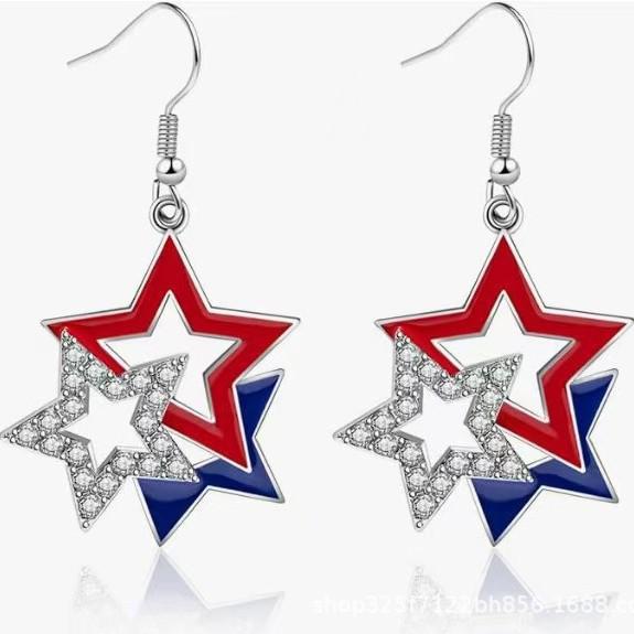 USA Independence Day Flag Wings Zinc Alloy Heart Earrings