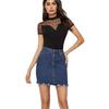 Women's New Sexy Mesh Splicing Small Stand-up Collar Short-sleeved New T-shirt Thin Tops