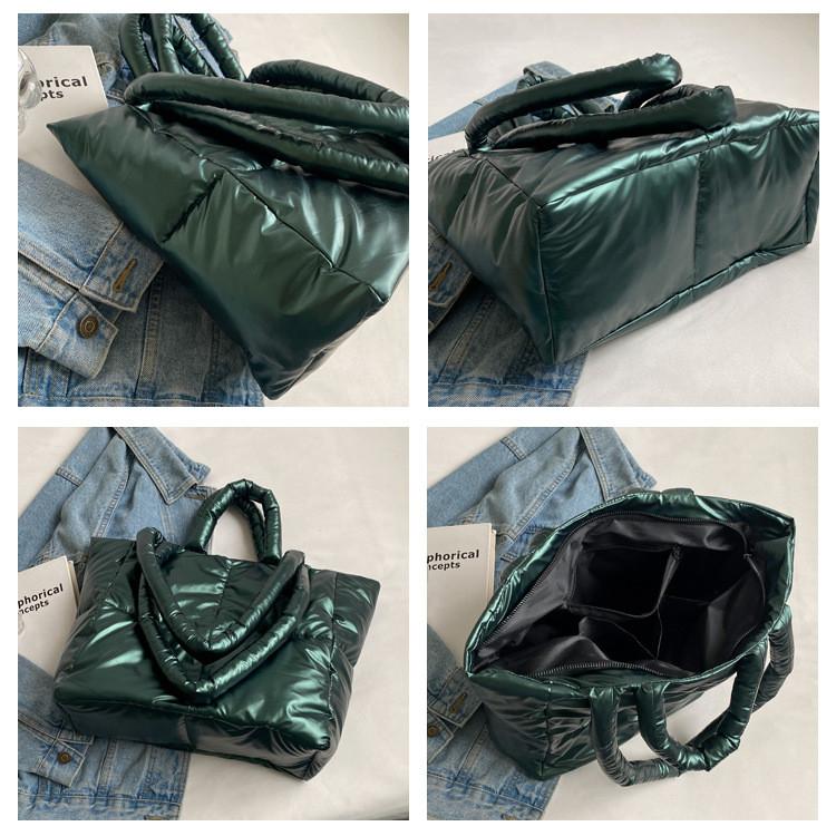 Ielgy Premium Texture Bag Large Capacity Fashion Autumn Winter Cotton Padded Clothes One Shoulder Portable Commuter Tote Bag