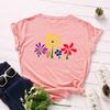 Women's Creative Pure Cotton Colorful Flower Loose Round Neck Short Sleeved T-shirt