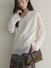 Elegant 3D Embroidered Lace V-Neck Double-Layer See-Through Top for Women