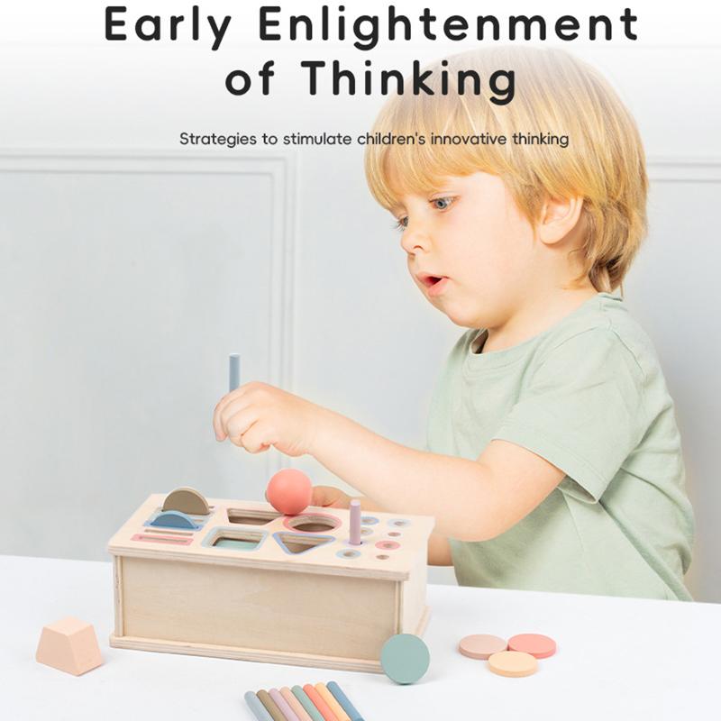 Baby Object Permanent Box Montessori Wooden Toy Color Sorting Shape Matching Box Coin Ball Drop Sensory Box Fine Motor Skills To