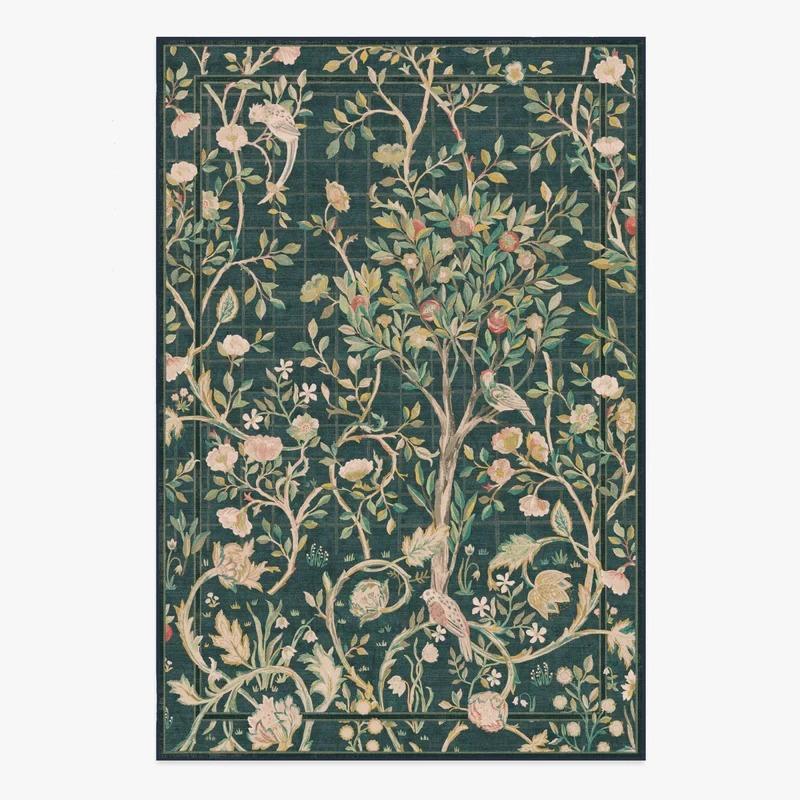 Luxury Retro Green Carpet Non Slip Washable Vintage Living Room Kitchen Bedroom Mat Mechanical Washable Hallway Floor Area Rug