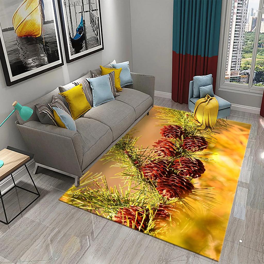 3D Grüner Kiefernteppich für Wald Schnee Kiefernzapfen Teppiche für Küche Badezimmer Rutschfeste Matte Wohnzimmer Schlafzimmer Eingang Dekor Teppich