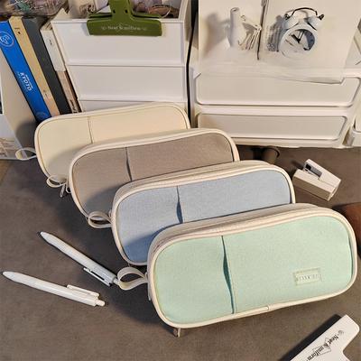 Student Cute Pencil Bag Button Canvas Cord Cloth Stationery Bag School Supplies Large Capacity Storage Bag DIY Children Pen Case