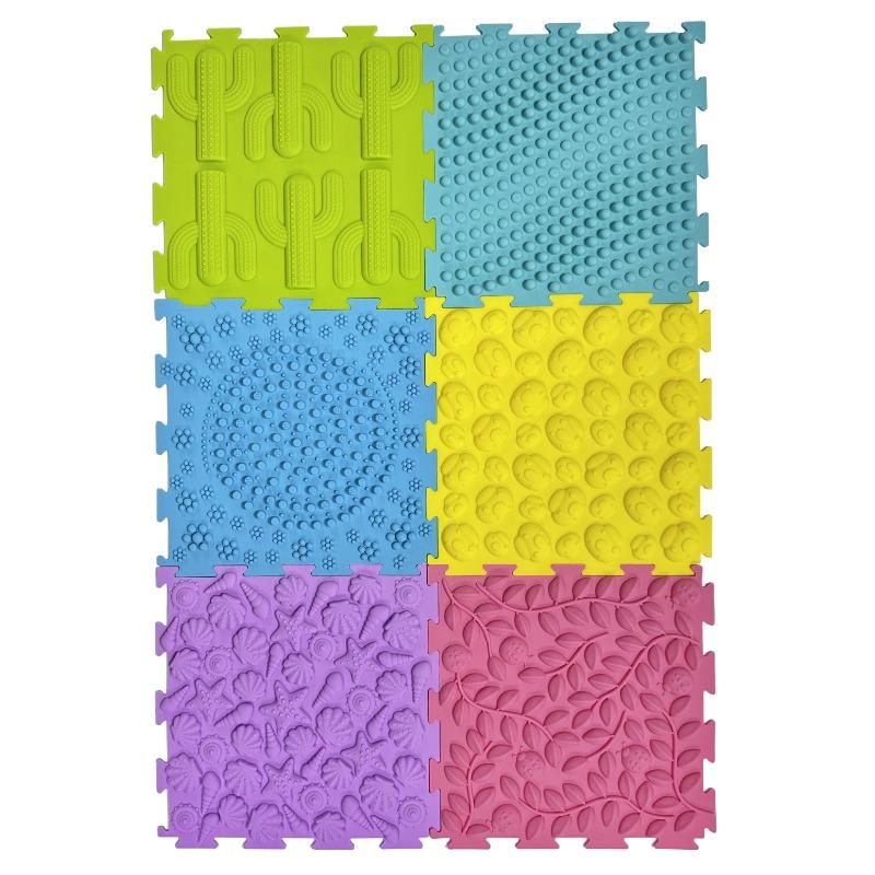 6pcs Square Silicone Finger Pressure Plate For kids Vibrant Sensory Bath Mats Non Slip Interlocking Square Floor Mats  Massage