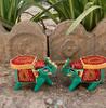 Hand Painted Wooden Elephant Stool Pair, Indian Folk Art Decorative Table
