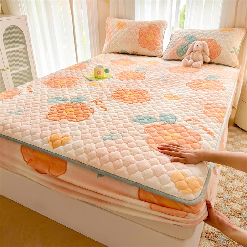 Verdickte Baumwoll-Bettmütze Einzelbettbezug Korallenvlies Milchvlies Wintermatratze Rutschfester Schutzbezug