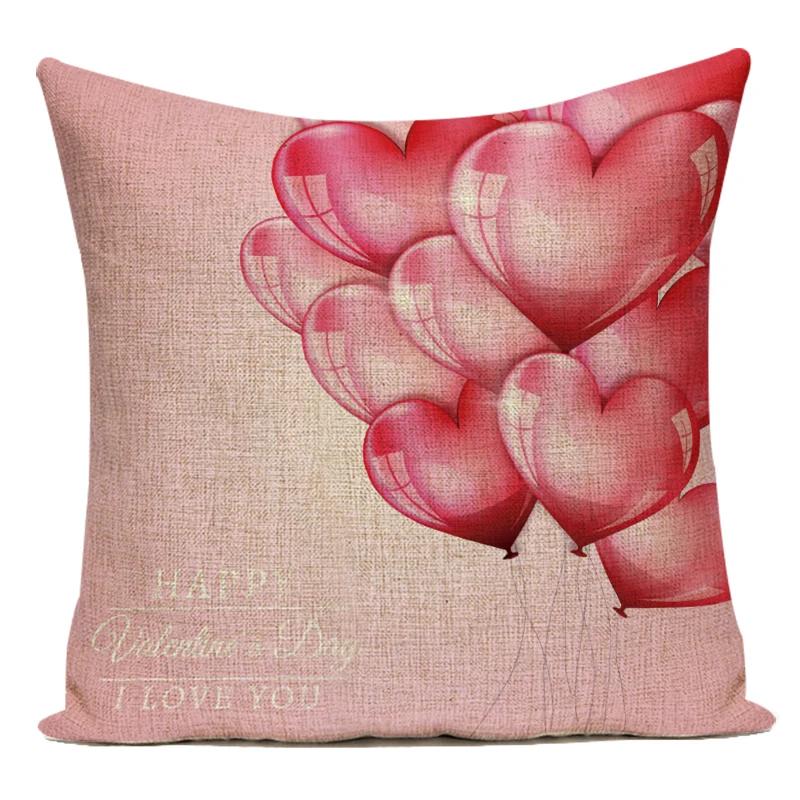 Square Valentine'S Day Lovers Couple Throw Pillow Case Hearts Balloons Print Pillowcase For Sofa Seat Hotel Home Pillow Cover