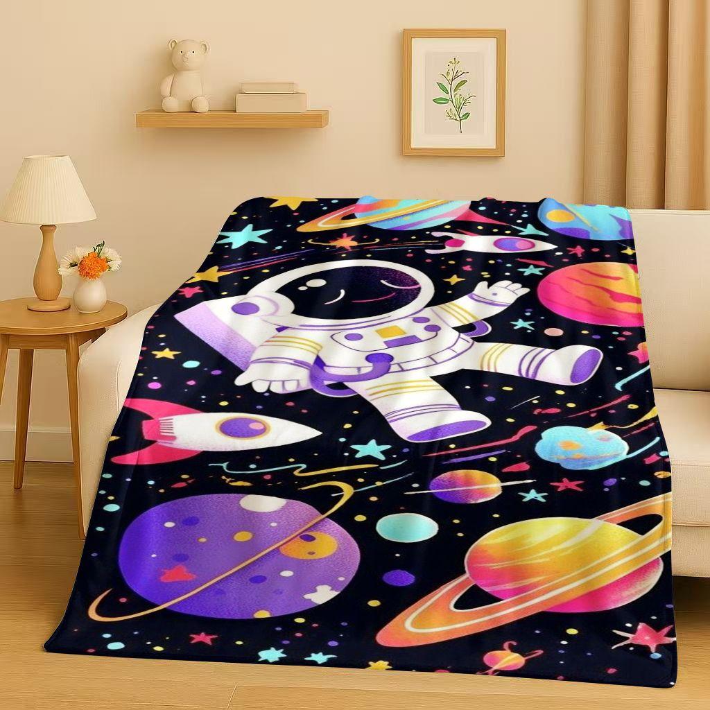 3D Cartoon Astronaut Spaceman Planet Flannel Blanket,Ultra Soft Plush Throw for Home Bedroom Bed Sofa Cover Kid Christmas Gift