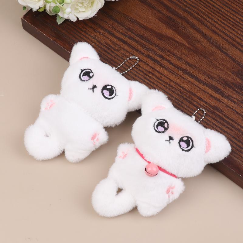 1Pcs White Siamese Kitten Stuffed Doll Backpack Decor Squeaky Bell Kitten Plush Keychain Pendant Schoolbag Ornament Gift