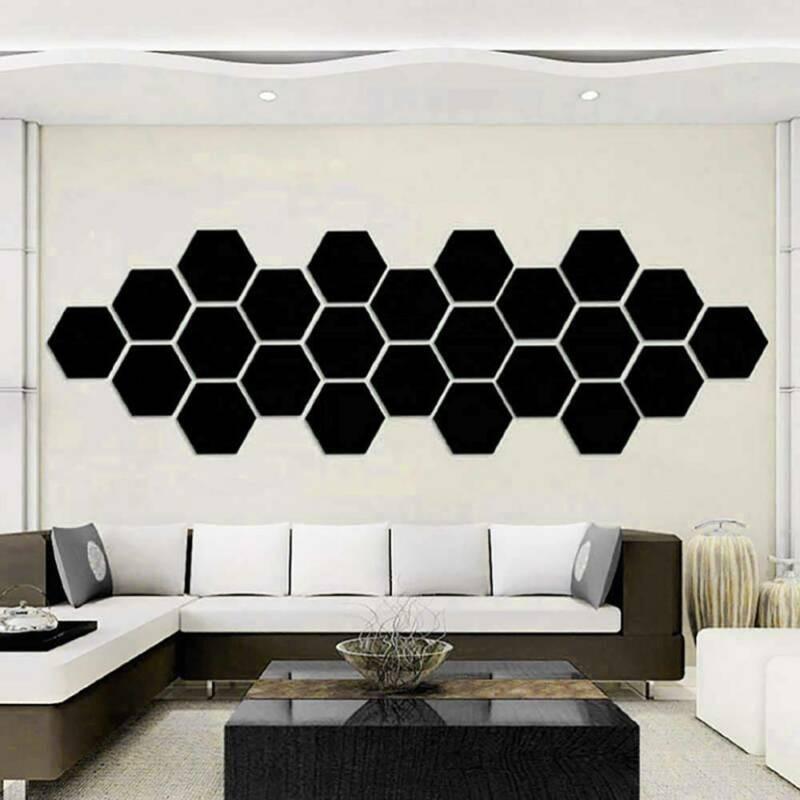 24X Mirror Tiles Wall Stickers Hexagon Self Adhesive Stick On Wall Decal Decor 24X Mirror Tiles Wall Stickers Hexagon Self Adhesive Stick On Wall Decal Decor