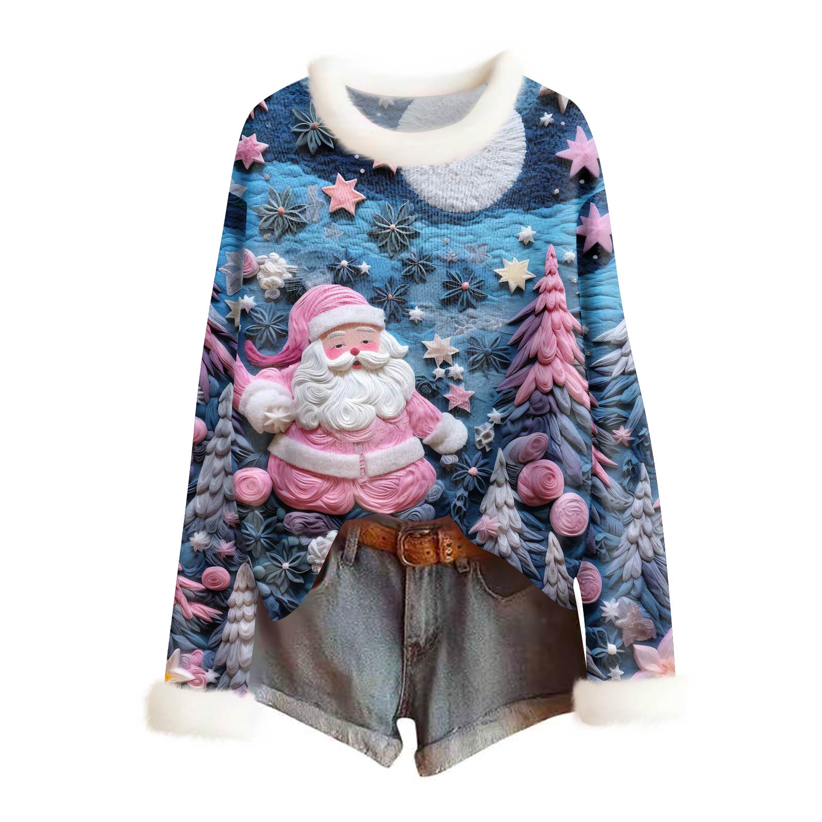 

Женский модный свитер с рождественским принтом и шерстяным воротником, повседневный вязаный пуловер с длинными рукавами S