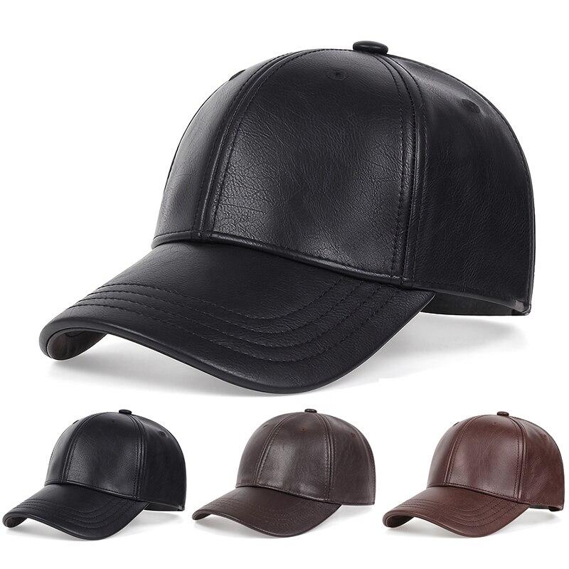 Casquettes de Baseball en Cuir PU Printemps et Automne Chapeaux Décontractés Réglables d'Extérieur Chapeau Anti-Soleil