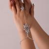 Charm Bling Crystal Ring Bracelet Chain Women Silver Boho Wedding Sparkling Rhinestone Finger Bracelet Women Jewelry