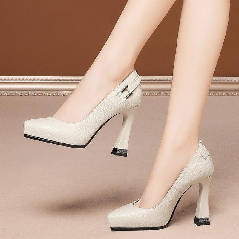 

2026 Spring and Autumn New Shallow Four Seasons Shoes Single Shoes Feminine High Heels Waterproof Platform 43 білий