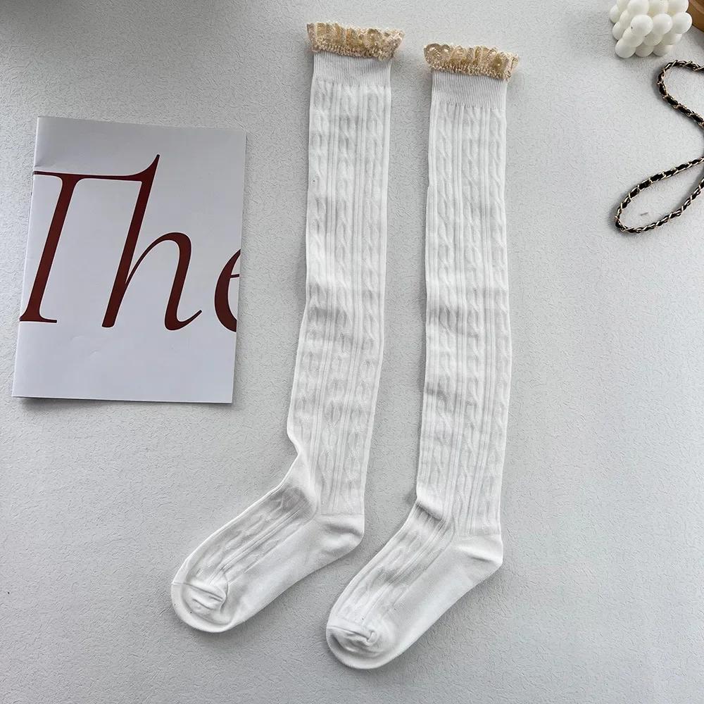 Japanese JK Lace Socks Lolita Lace Stockings Women Knitted Pattern Girls Cute Elegant Solid Color Winter Warmer Floor Hosiery