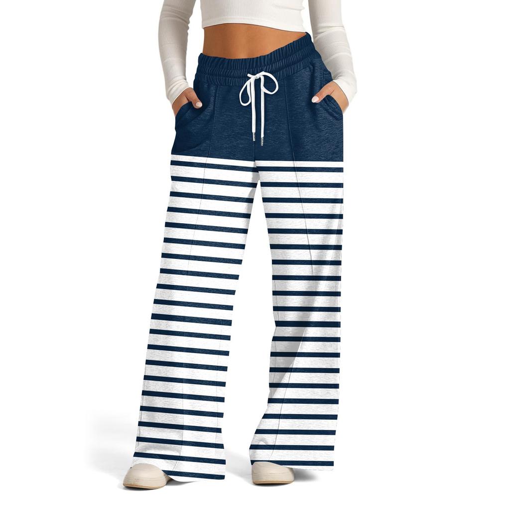 Dámské ležérní kalhoty s širokými nohavicemi s vysokým pasem a pruhovanými sportovními kalhotami